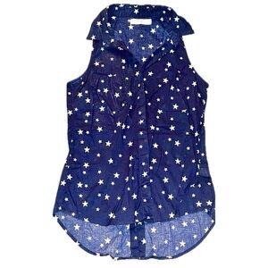 Faded Glory Blue Sleeveless Button Down Notched Collar Shirt